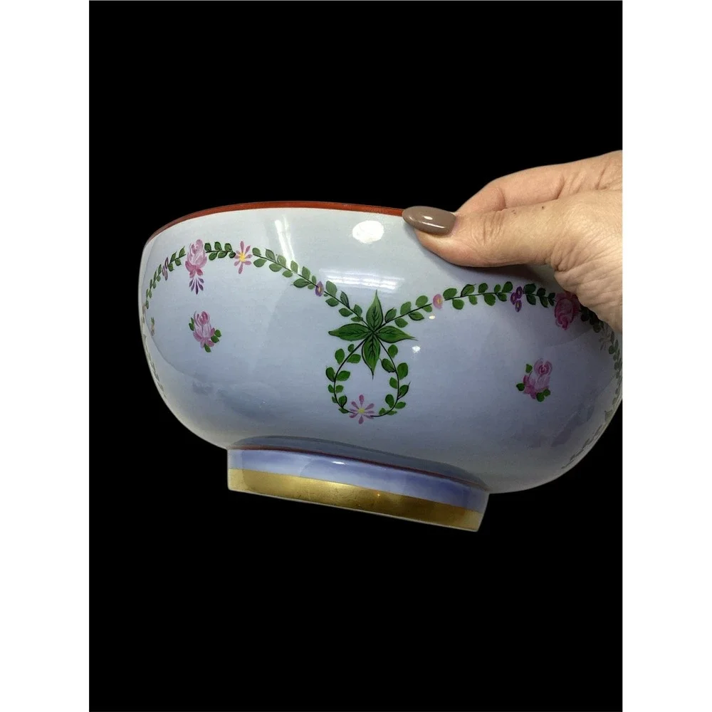 Vtg Agostinelli Round Lg Porcelain Bowl Imported Marbro Lamps Floral Italy 11